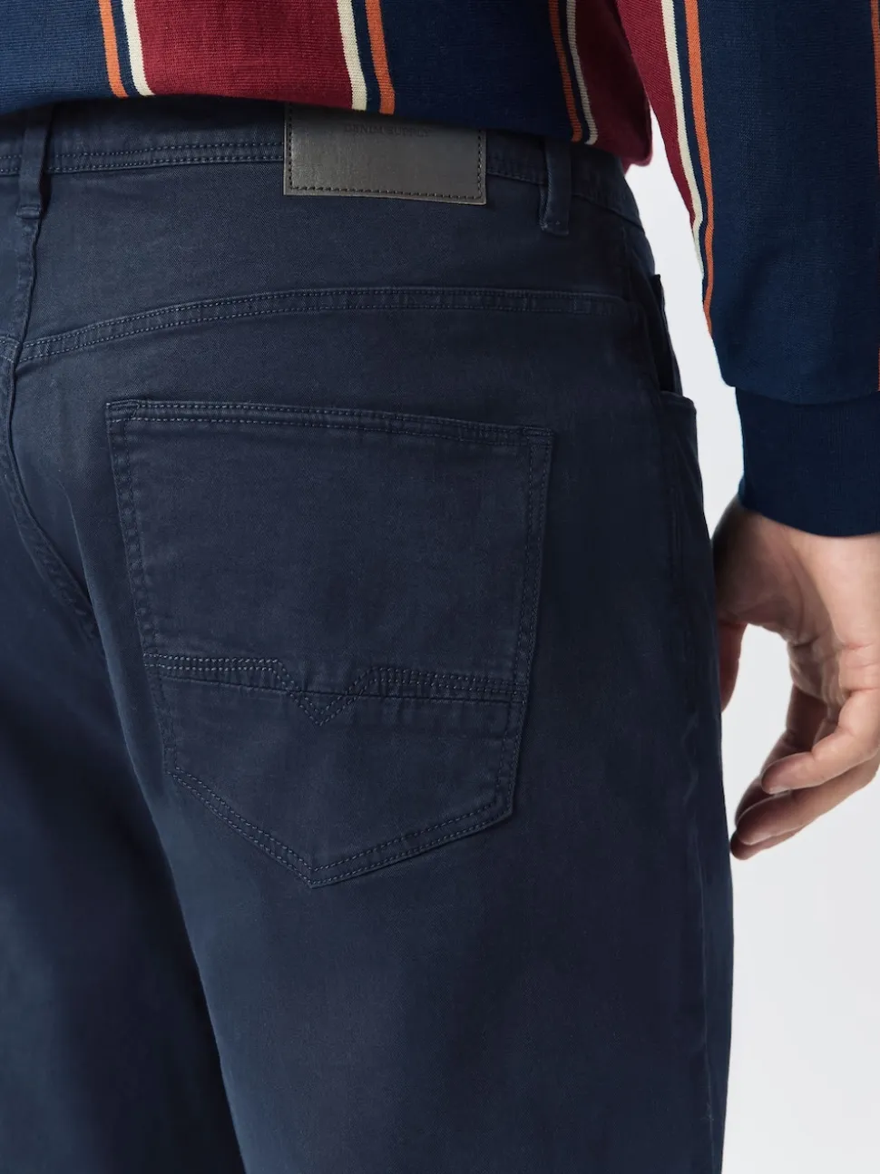 Navy Blue Regular Tapered Fit 5 Pocket Soft Touch Trousers