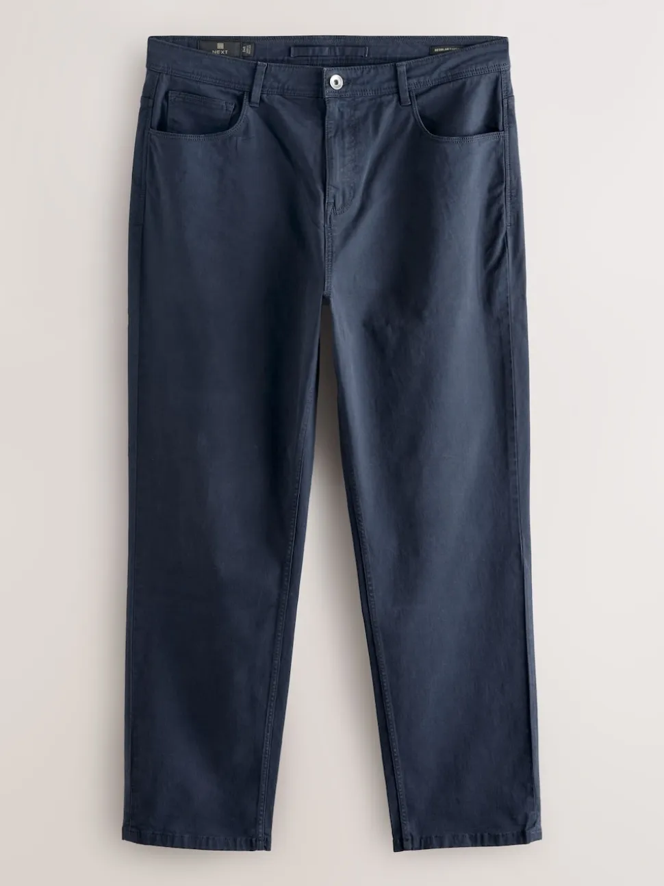 Navy Blue Regular Tapered Fit 5 Pocket Soft Touch Trousers