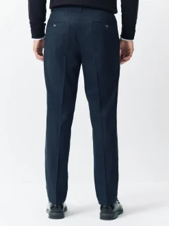 Navy Blue Regular Tapered Fit Smart Textured Soft Touch Trousers