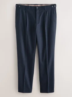 Navy Blue Regular Tapered Fit Smart Textured Soft Touch Trousers