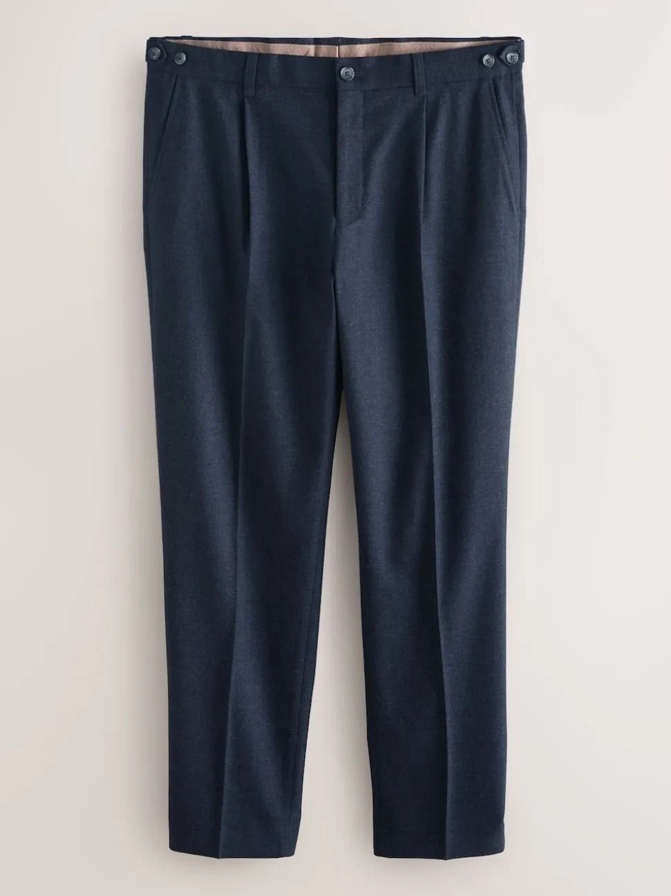Navy Blue Regular Tapered Fit Smart Textured Soft Touch Trousers