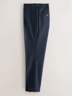 Navy Blue Regular Tapered Fit Smart Textured Soft Touch Trousers