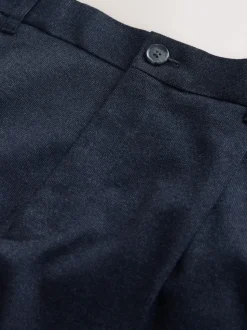 Navy Blue Regular Tapered Fit Smart Textured Soft Touch Trousers