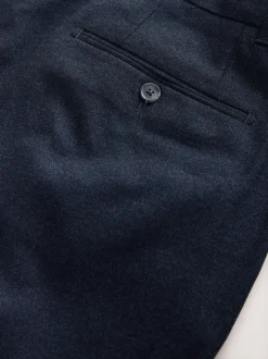 Navy Blue Regular Tapered Fit Smart Textured Soft Touch Trousers