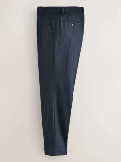 Navy Blue Regular Tapered Fit Nova Fides Wool Rich Herringbone Trousers
