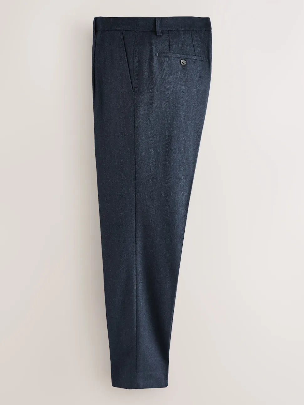 Navy Blue Regular Tapered Fit Nova Fides Wool Rich Herringbone Trousers