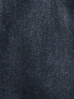 Navy Blue Regular Tapered Fit Nova Fides Wool Rich Herringbone Trousers