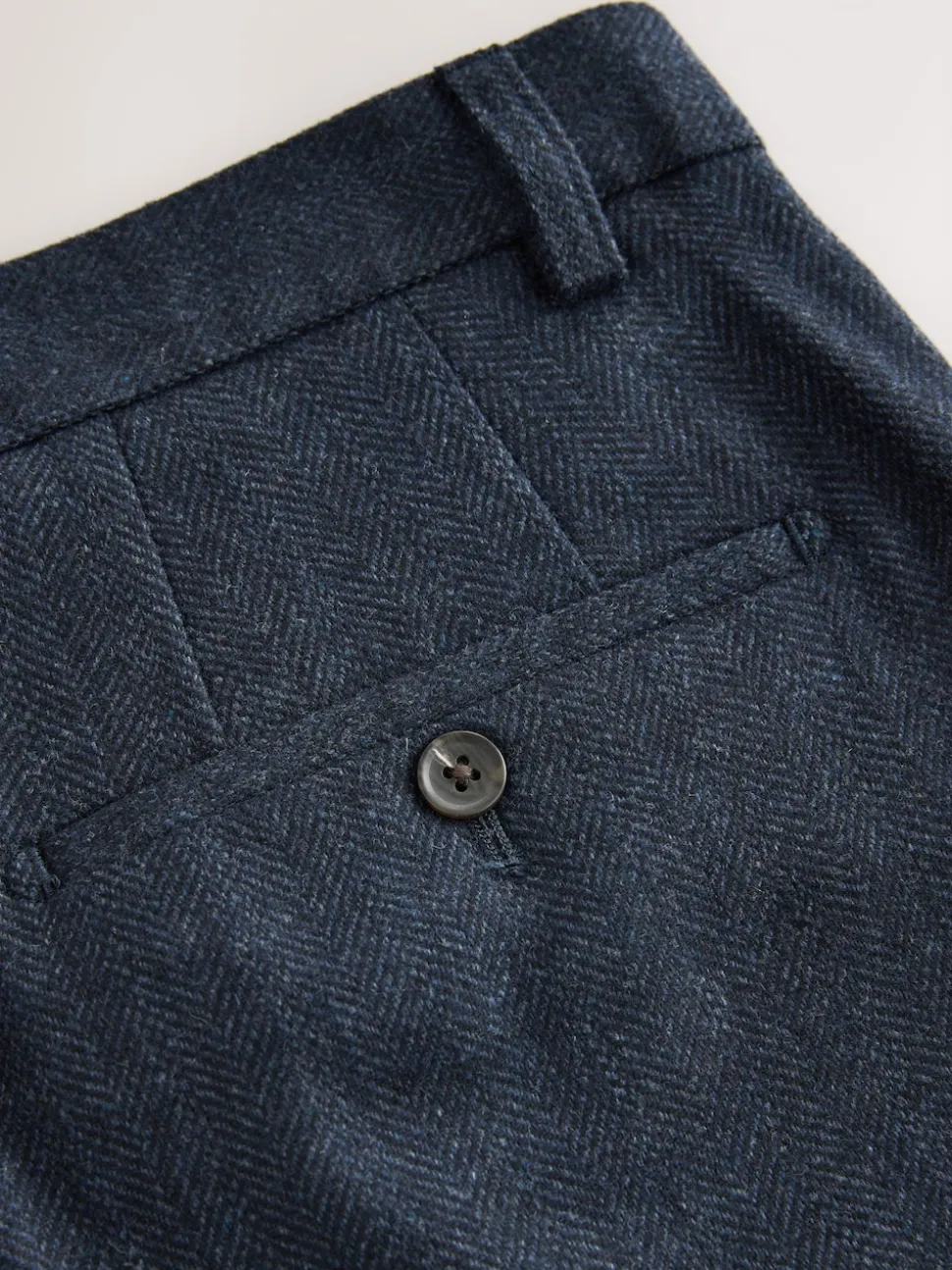 Navy Blue Regular Tapered Fit Nova Fides Wool Rich Herringbone Trousers