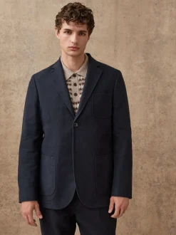 Navy Blue Relaxed Fit Cotton Suit Jacket