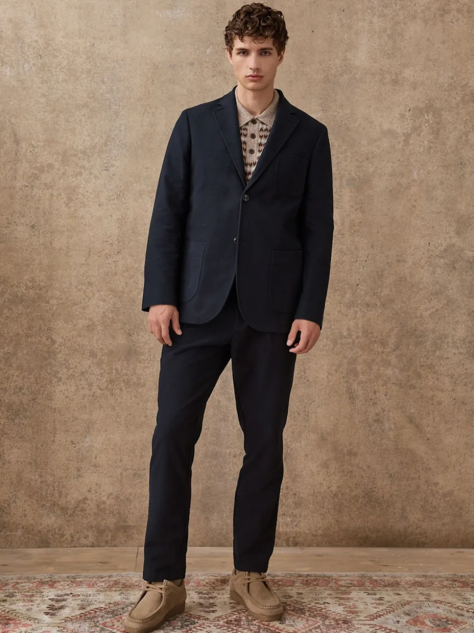 Navy Blue Relaxed Fit Cotton Suit Jacket