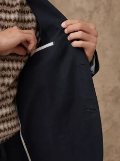 Navy Blue Relaxed Fit Cotton Suit Jacket