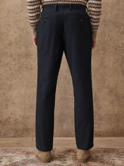 Navy Blue Relaxed Fit Cotton Suit Trousers