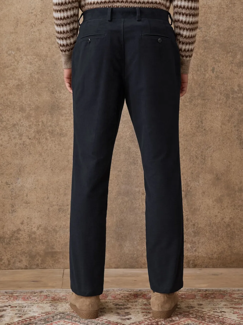 Navy Blue Relaxed Fit Cotton Suit Trousers