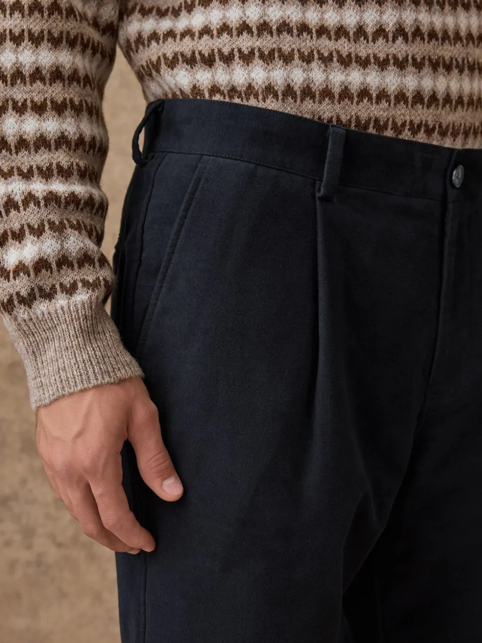 Navy Blue Relaxed Fit Cotton Suit Trousers