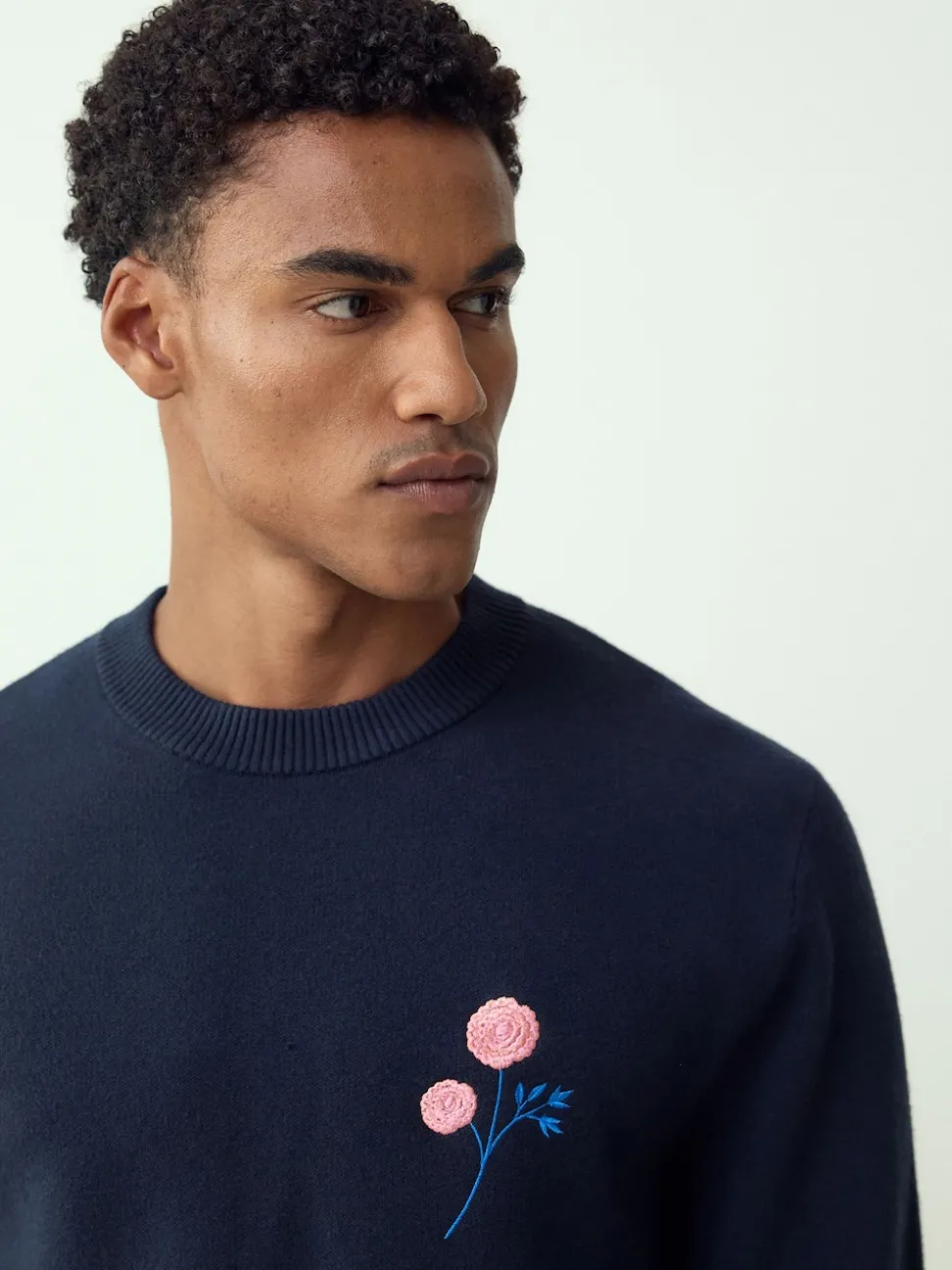 Navy Blue Relaxed Fit Floral Graphic Print Crew Neck Jumper