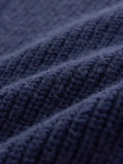 Navy Blue Relaxed Fit Ribbed Zip Through Cardigan with Wool