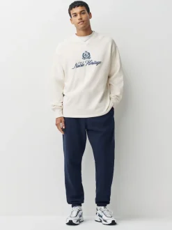 Navy Blue Relaxed Fit Slim Fit Brushback Heavyweight Joggers