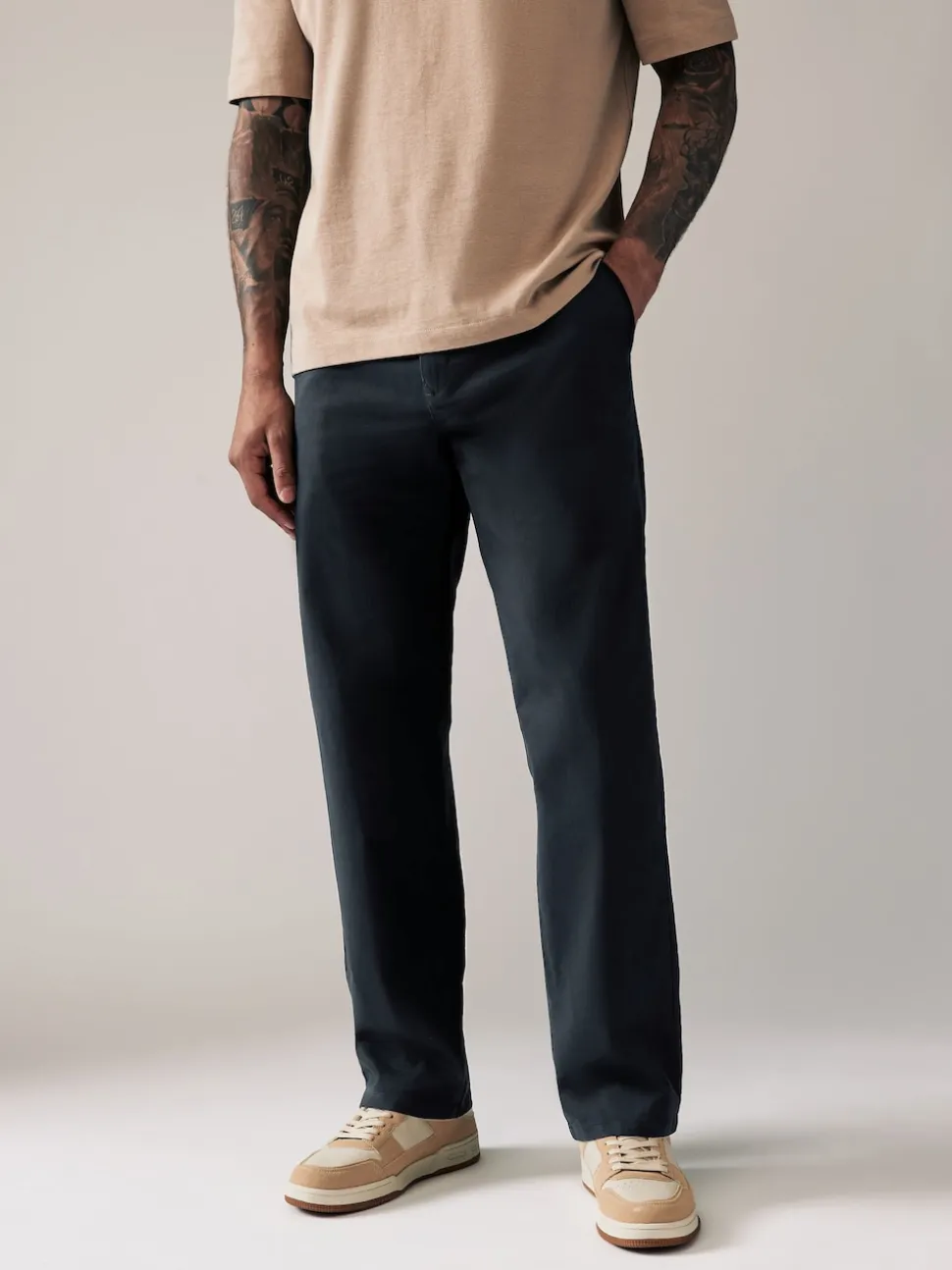 Navy Blue Relaxed Fit Stretch Chinos Trousers
