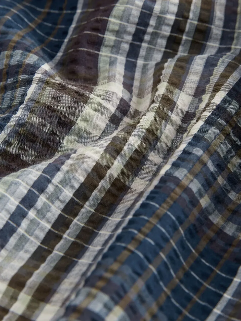 Navy Blue Seersucker Short Sleeve Check Smart Shirt