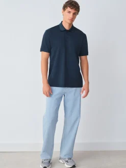 Navy Blue Short Sleeve Smart Collar Polo Shirt
