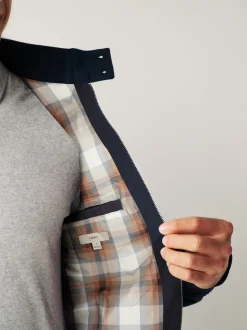 Navy Blue Shower Resistant Check Lining Harrington Jacket