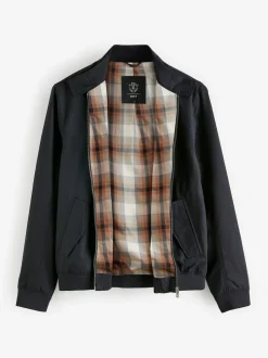 Navy Blue Shower Resistant Check Lining Harrington Jacket