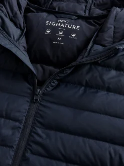 Navy Blue Shower Resistant Lightweight Hooded Puffer Coat Jacket