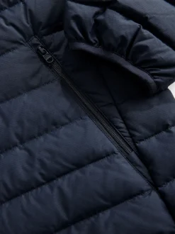 Navy Blue Shower Resistant Lightweight Hooded Puffer Coat Jacket