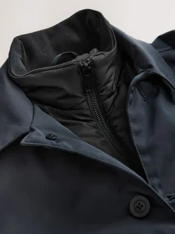 Navy Blue Shower Resistant Padded Funnel Neck Coat