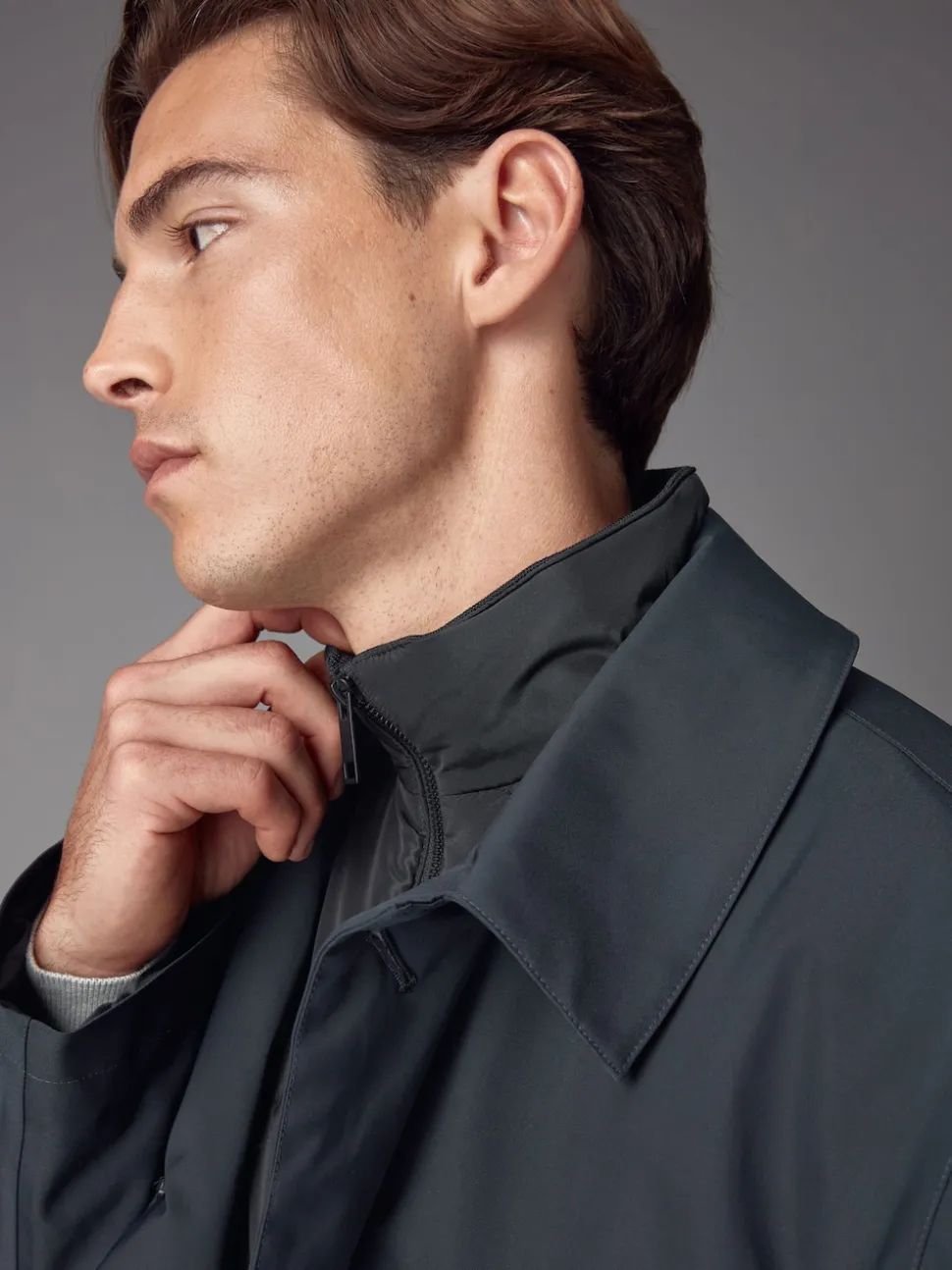 Navy Blue Shower Resistant Padded Funnel Neck Coat