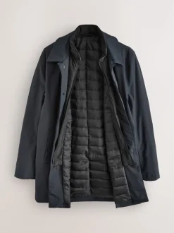 Navy Blue Shower Resistant Padded Funnel Neck Coat