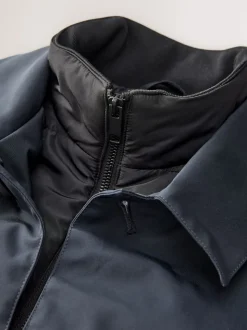 Navy Blue Shower Resistant Padded Funnel Neck Coat