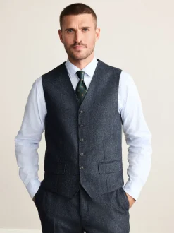 Navy Blue Signature Abraham Moon 100% British Wool Donegal Suit Waistcoat