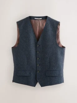 Navy Blue Signature Abraham Moon 100% British Wool Donegal Suit Waistcoat