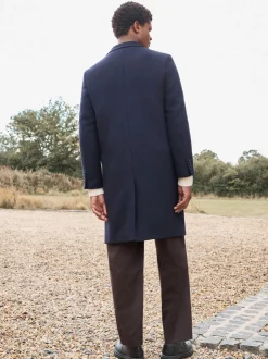 Navy Blue Signature Soft Touch Wool Rich Italian Fabric Epsom Overcoat With Cashmere