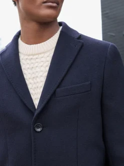 Navy Blue Signature Soft Touch Wool Rich Italian Fabric Epsom Overcoat With Cashmere