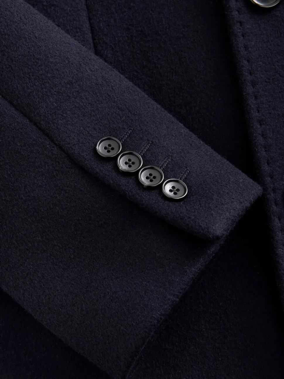 Navy Blue Signature Soft Touch Wool Rich Italian Fabric Epsom Overcoat With Cashmere