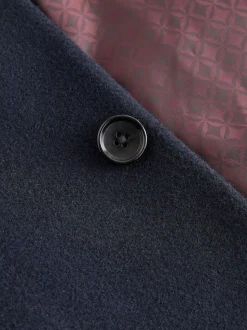 Navy Blue Signature Soft Touch Wool Rich Padded Italian Fabric Funnel Neck Coat
