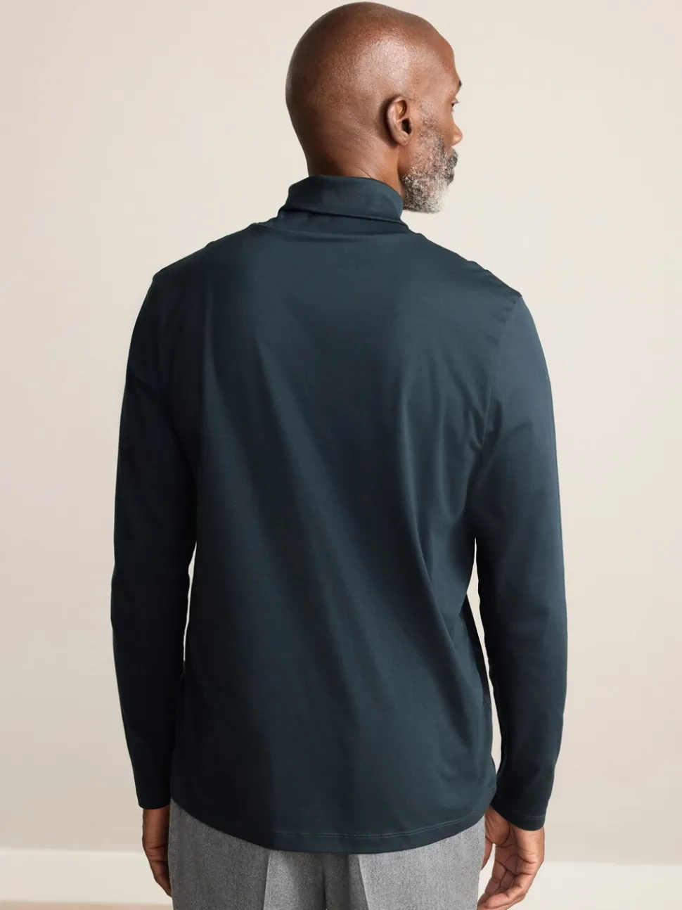 Navy Blue Signature SUPIMA® Cotton Long Sleeve Roll Neck T-Shirt