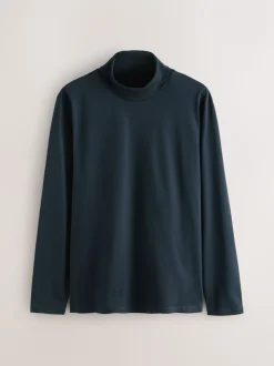 Navy Blue Signature SUPIMA® Cotton Long Sleeve Roll Neck T-Shirt
