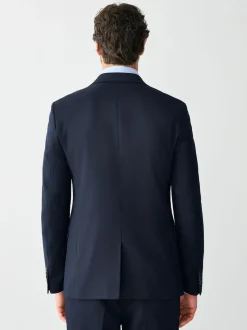 Navy Blue Skinny Fit Textured Suit Jacket