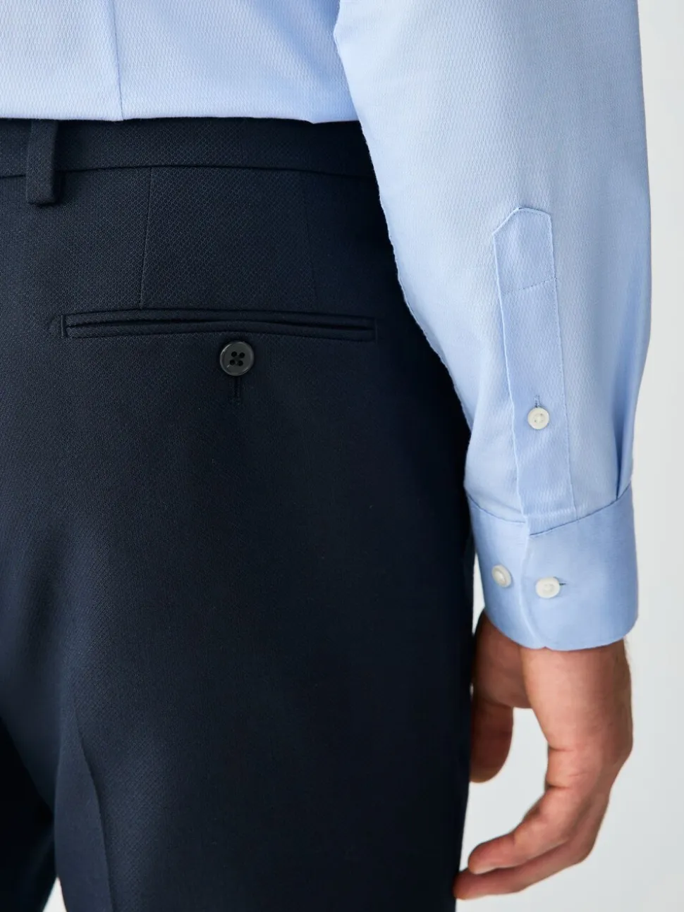 Navy Blue Skinny Fit Textured Suit Trousers