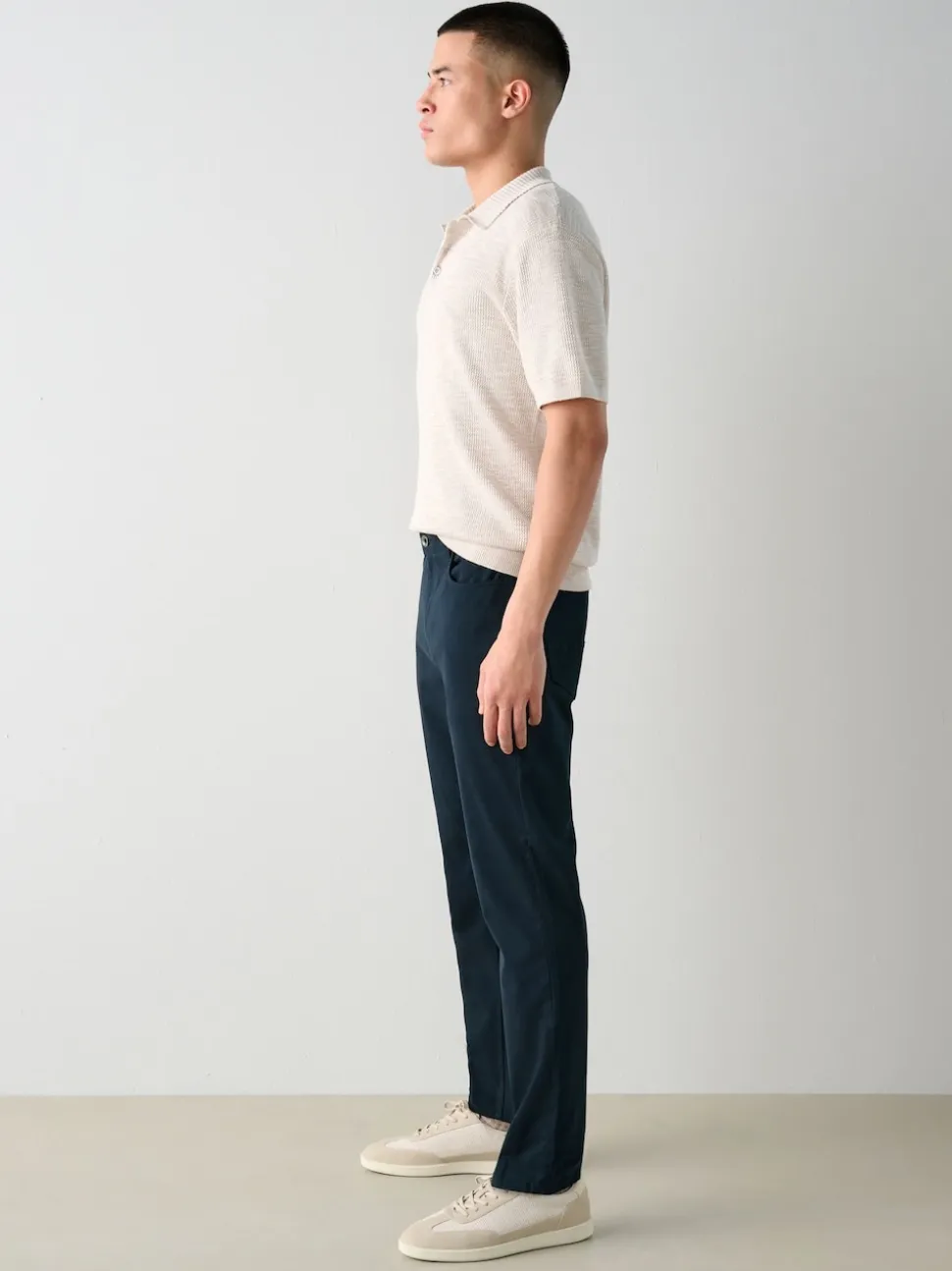 Navy Blue Slim Fit 5 Pocket Soft Touch Trousers