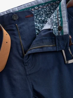 Navy Blue Slim Fit Belted Soft Touch Chino Trousers