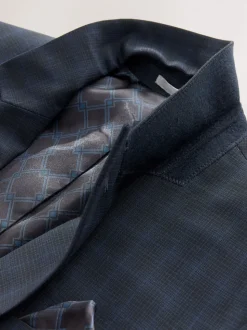 Navy Blue Slim Fit Check Suit Jacket