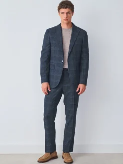 Navy Blue Slim Fit Check Suit Jacket