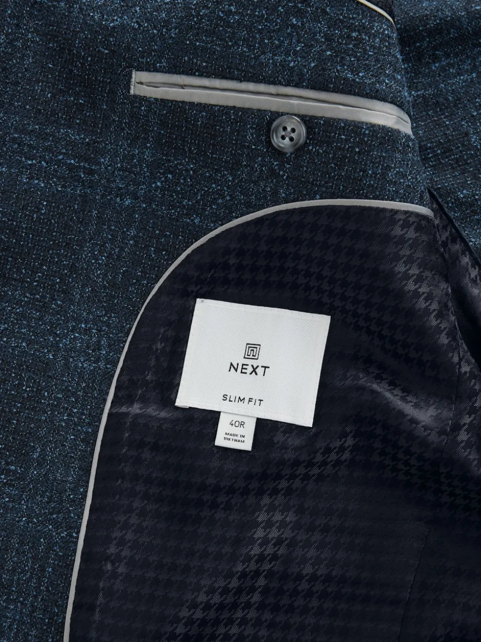 Navy Blue Slim Fit Check Suit Jacket
