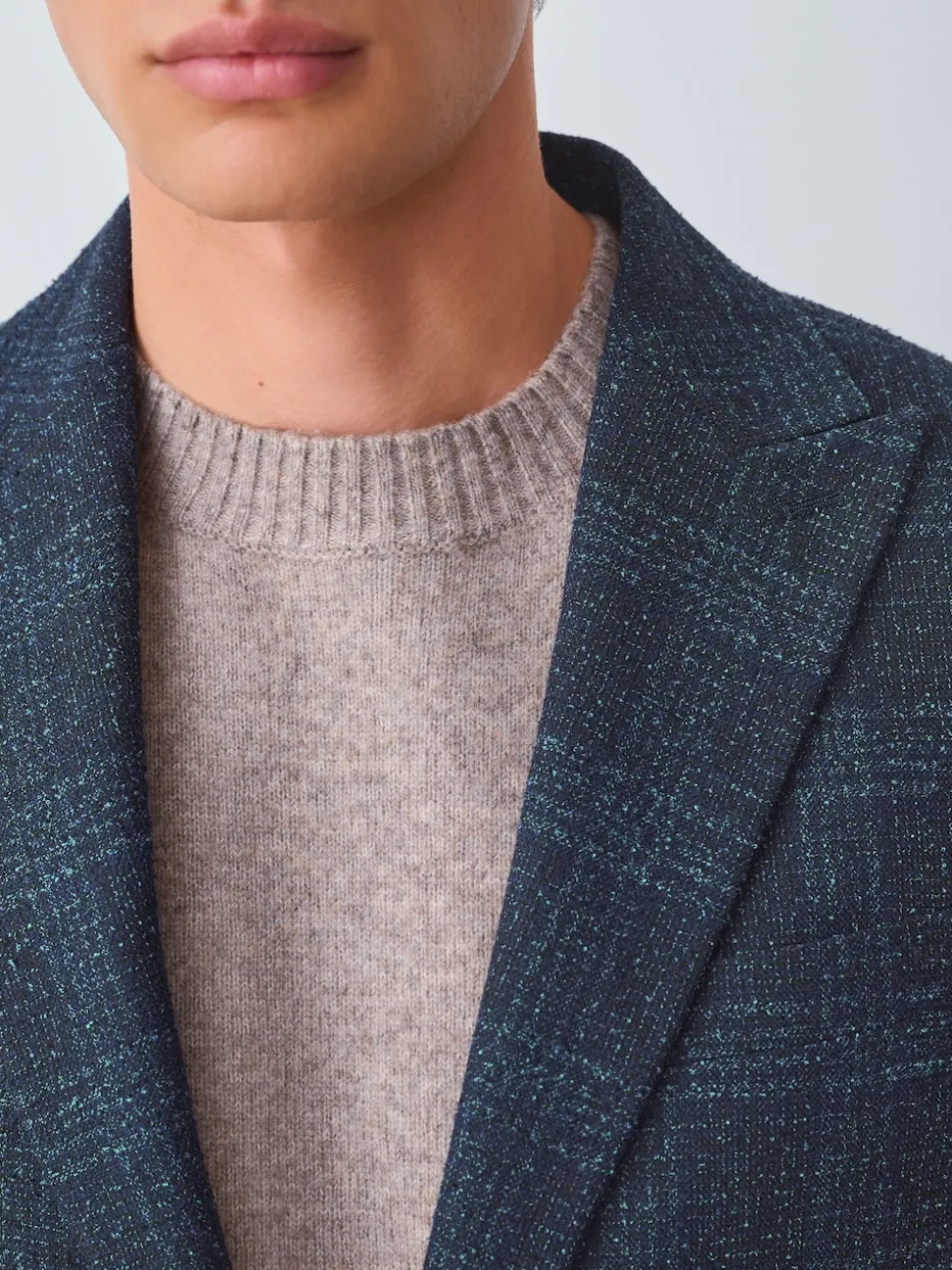 Navy Blue Slim Fit Check Suit Jacket