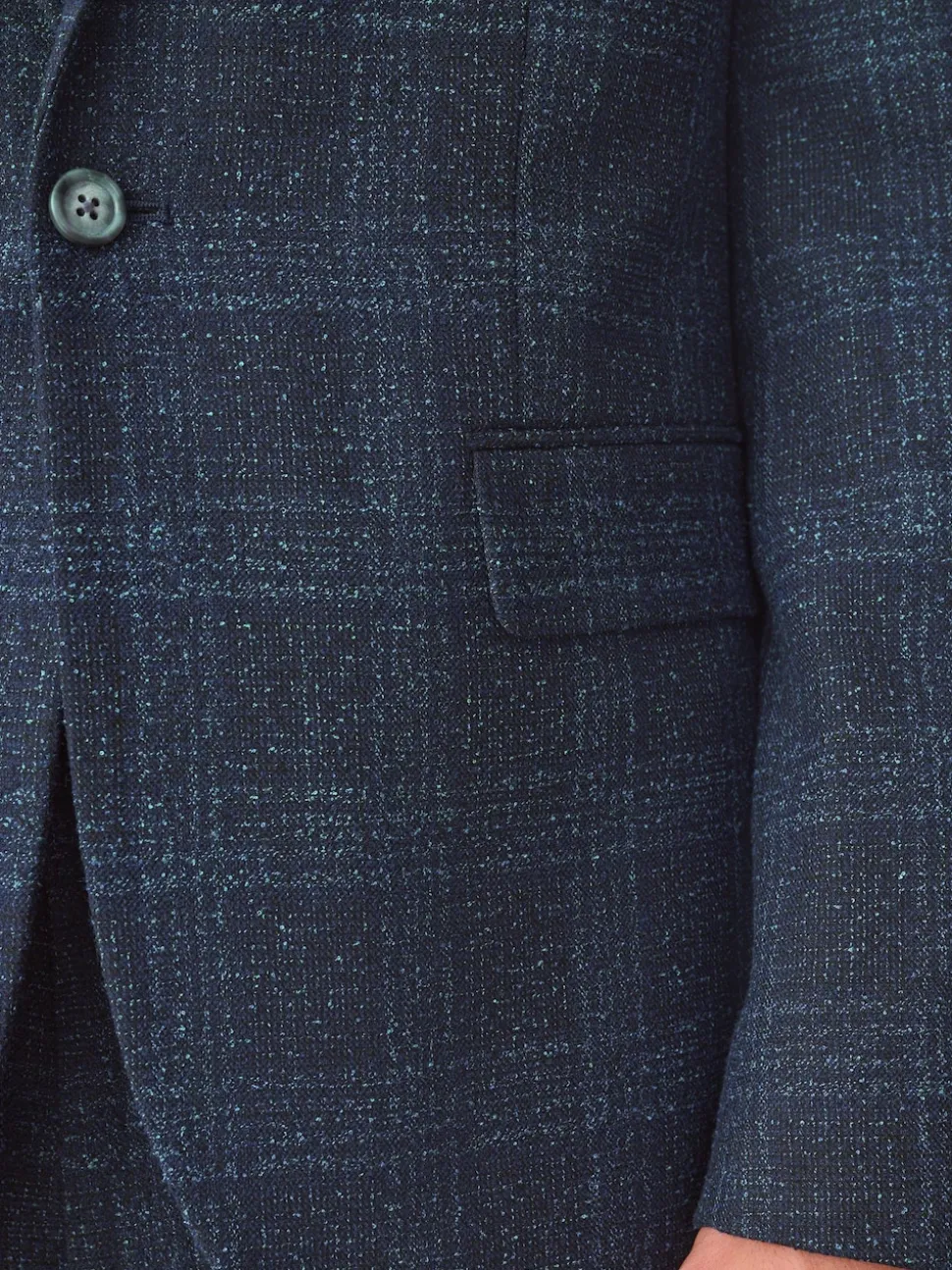 Navy Blue Slim Fit Check Suit Jacket