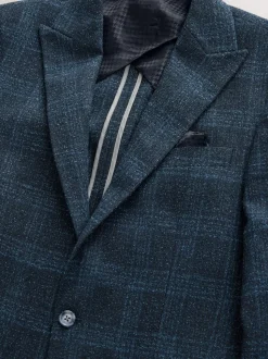Navy Blue Slim Fit Check Suit Jacket